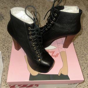 Jeffrey Campbell Lita Size 6.5 Platform Black Leather Booties